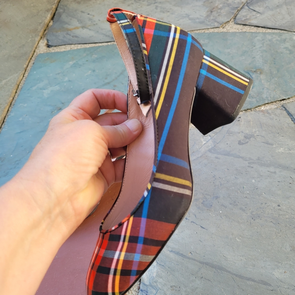 Jcrew Celine Stewart Plaid Block Heel Shoes View 6
